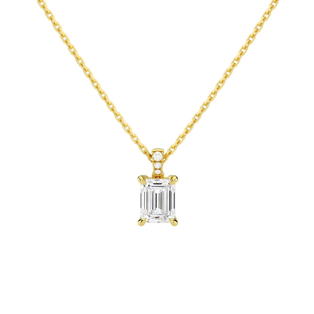 Maeva Emerald Accented Bail Lab-Grown Diamond Pendant Necklace in 14K Yellow Gold, front view