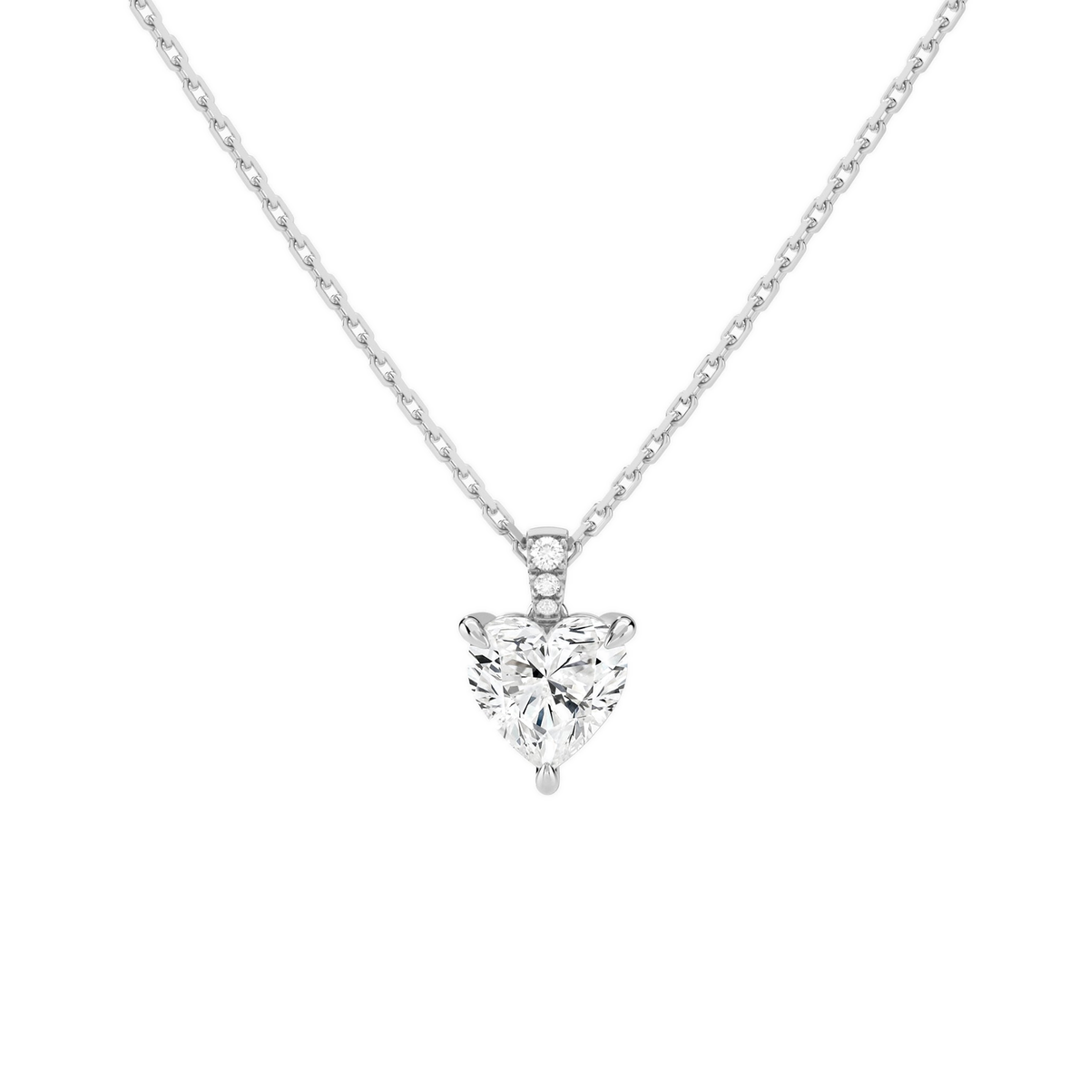 Maeva Heart Accented Bail Lab-Grown Diamond Pendant Necklace in 14K White Gold, front view