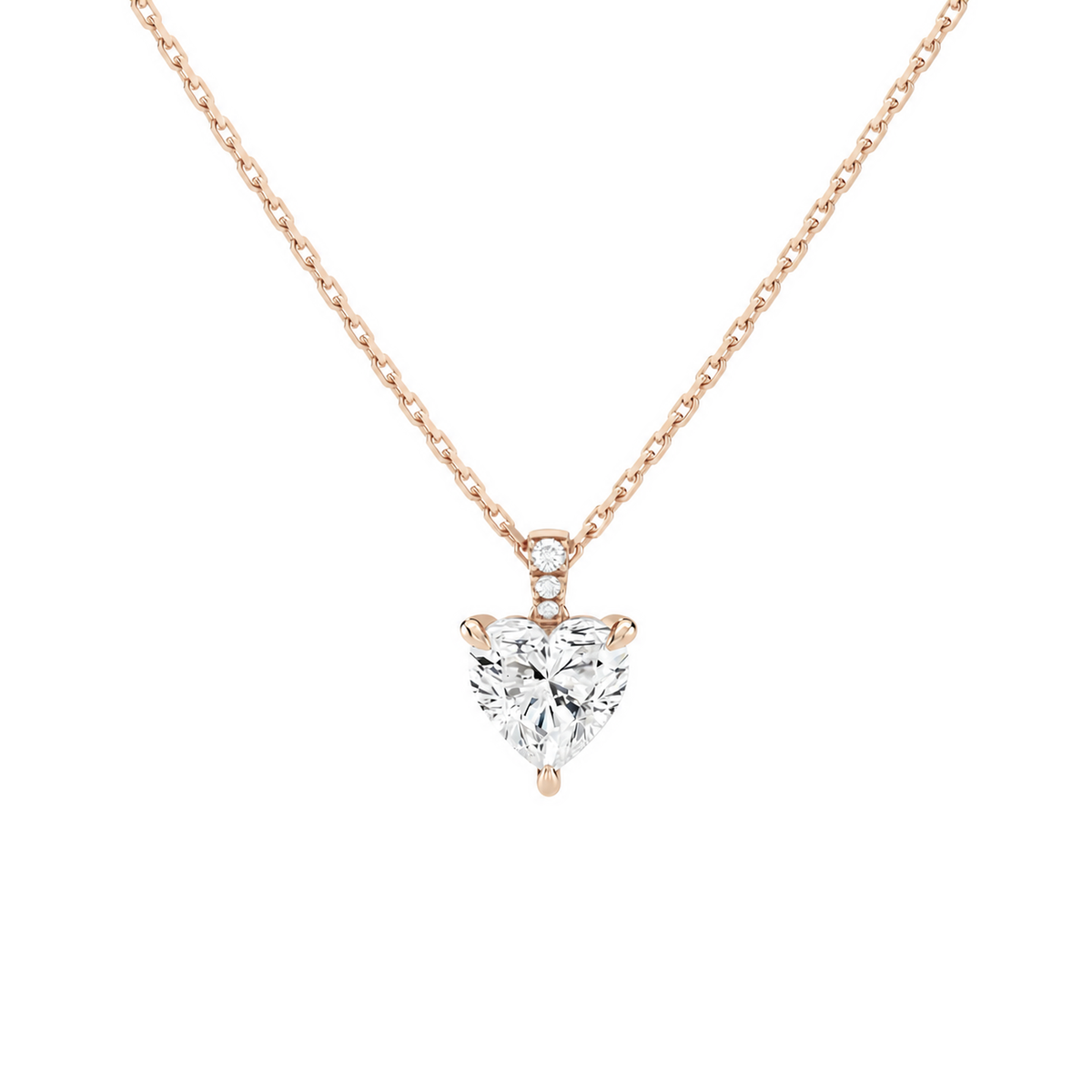 Maeva Heart Accented Bail Lab-Grown Diamond Pendant Necklace in 14K Rose Gold, front view
