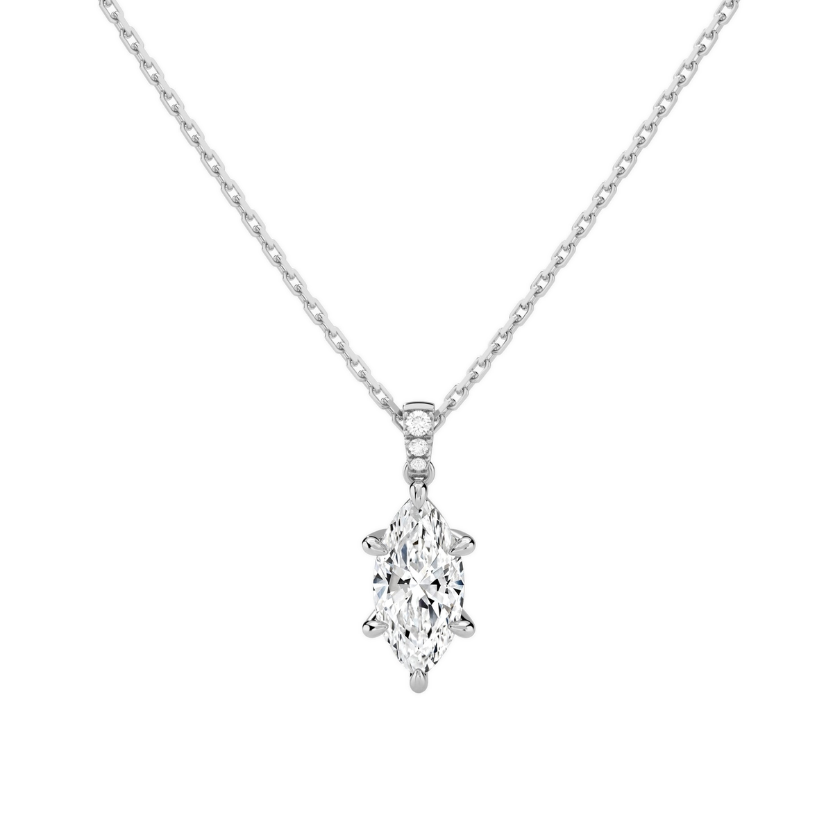 Maeva Marquise Accented Bail Lab-Grown Diamond Pendant Necklace in 14K White Gold, front view