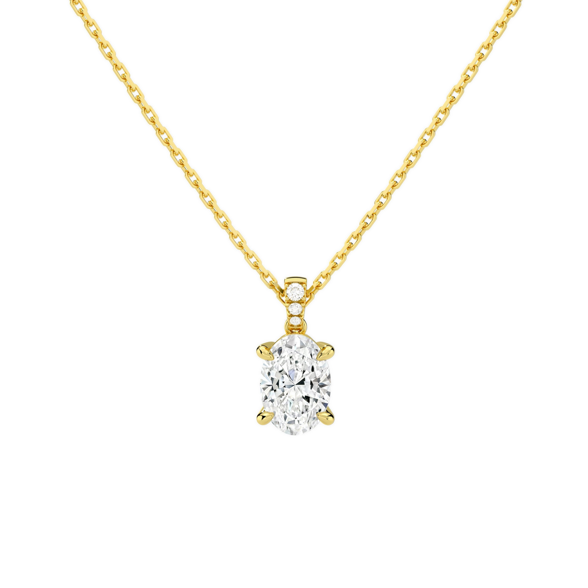 Maeva Oval Accented Bail Lab-Grown Diamond Pendant Necklace in 14K Yellow Gold, front view