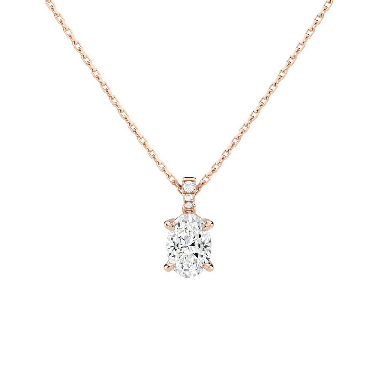 Maeva Oval Accented Bail Lab-Grown Diamond Pendant Necklace in 14K Rose Gold, front view