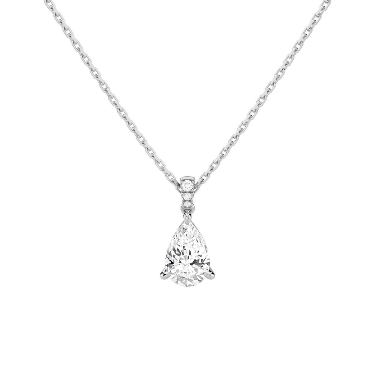 Maeva Pear Accented Bail Lab-Grown Diamond Pendant Necklace in 14K White Gold, front view