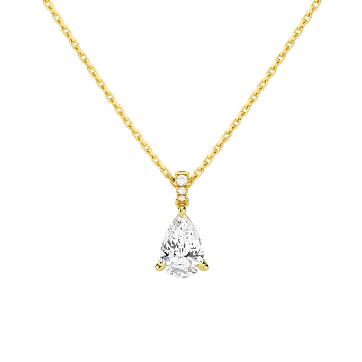 Maeva Pear Accented Bail Lab-Grown Diamond Pendant Necklace in 14K Yellow Gold, front view