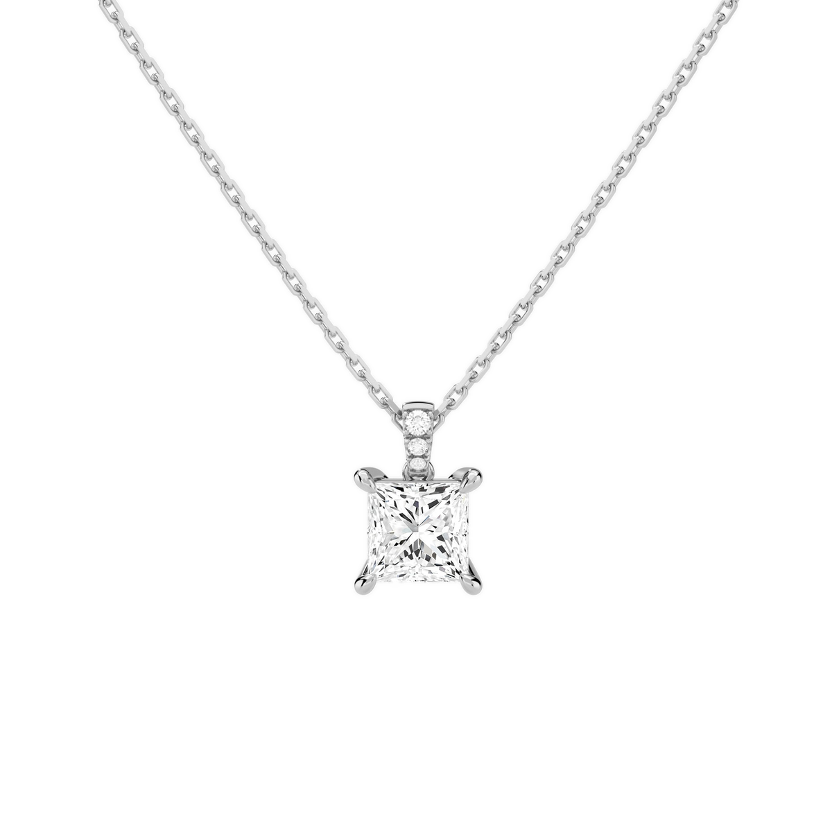 Maeva Princess Accented Bail Lab-Grown Diamond Pendant Necklace in Platinum, front view