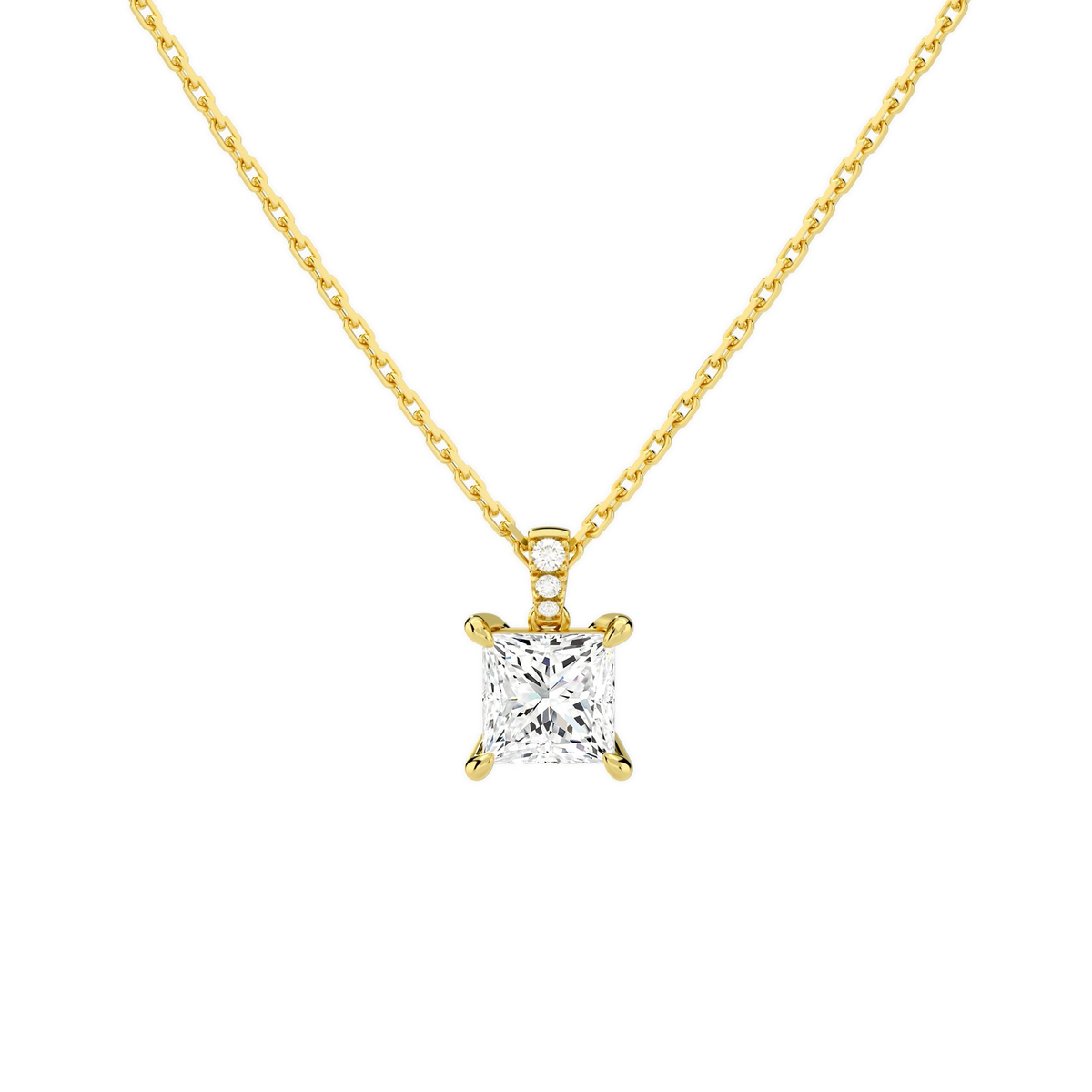 Maeva Princess Accented Bail Lab-Grown Diamond Pendant Necklace in 18K Yellow Gold, front view