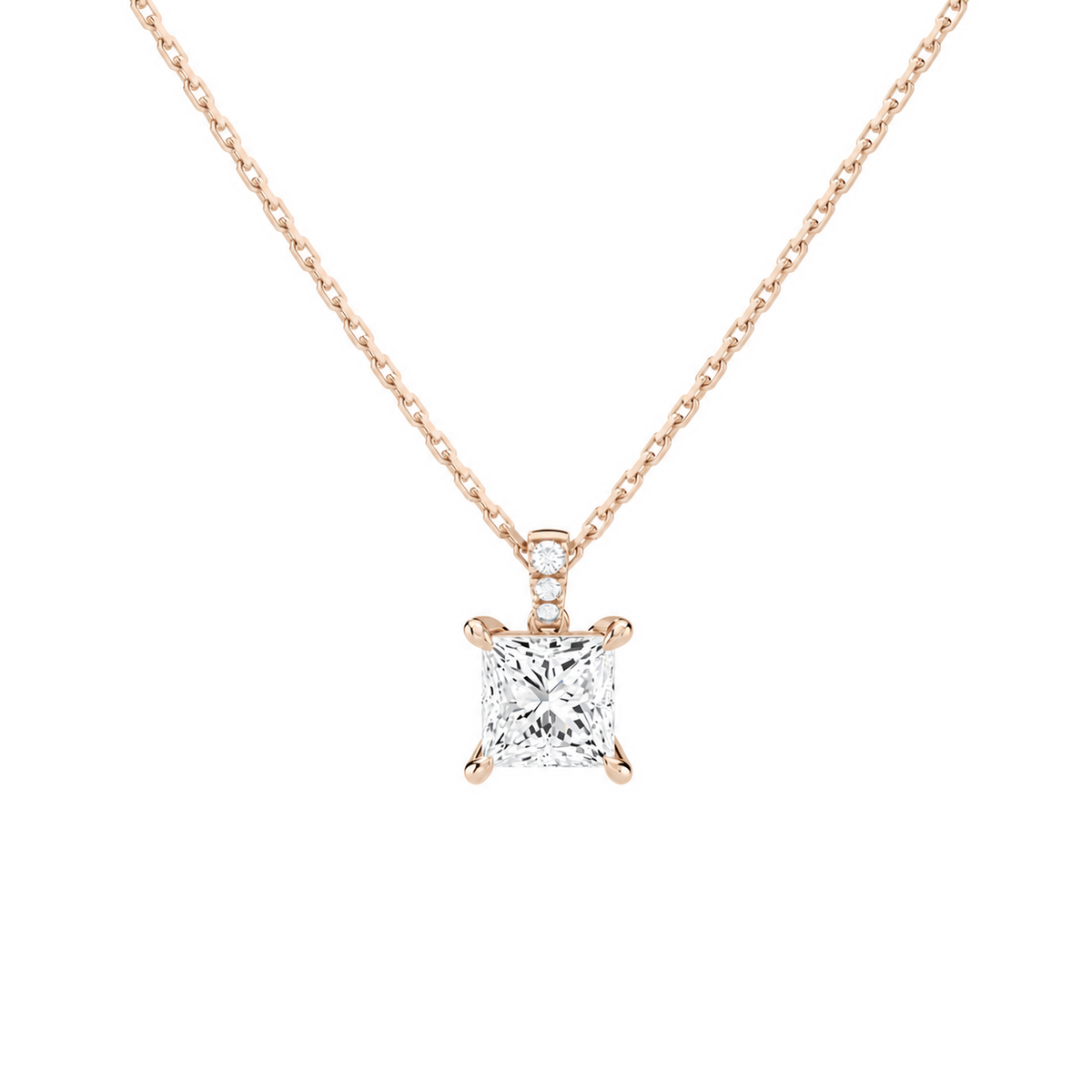 Maeva Princess Accented Bail Lab-Grown Diamond Pendant Necklace in 14K Rose Gold, front view