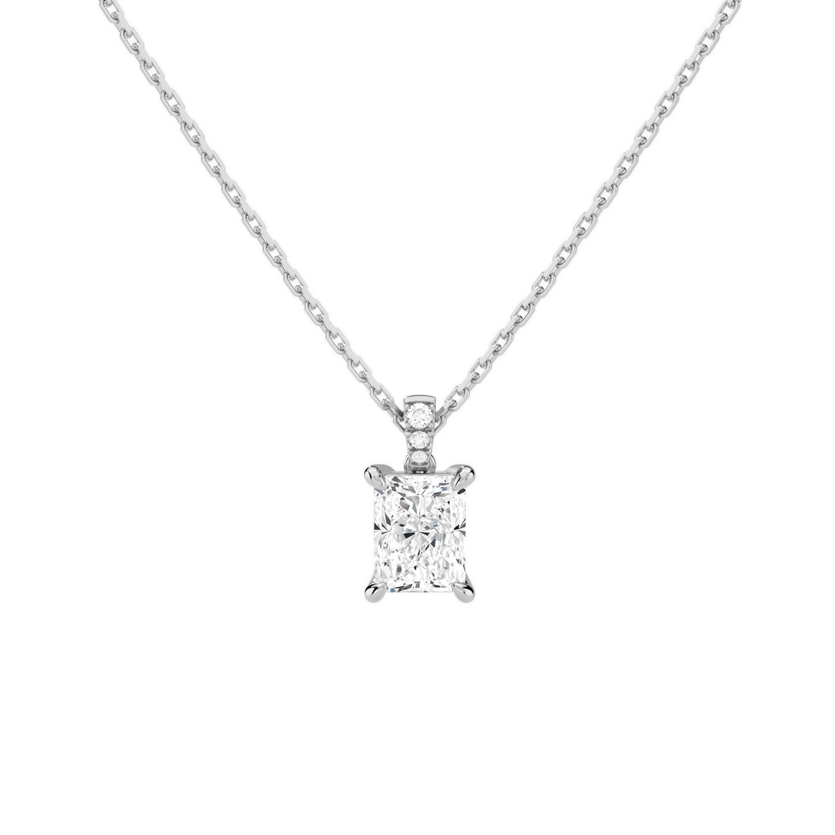 Maeva Radiant Accented Bail Lab-Grown Diamond Pendant Necklace in 14K White Gold, front view