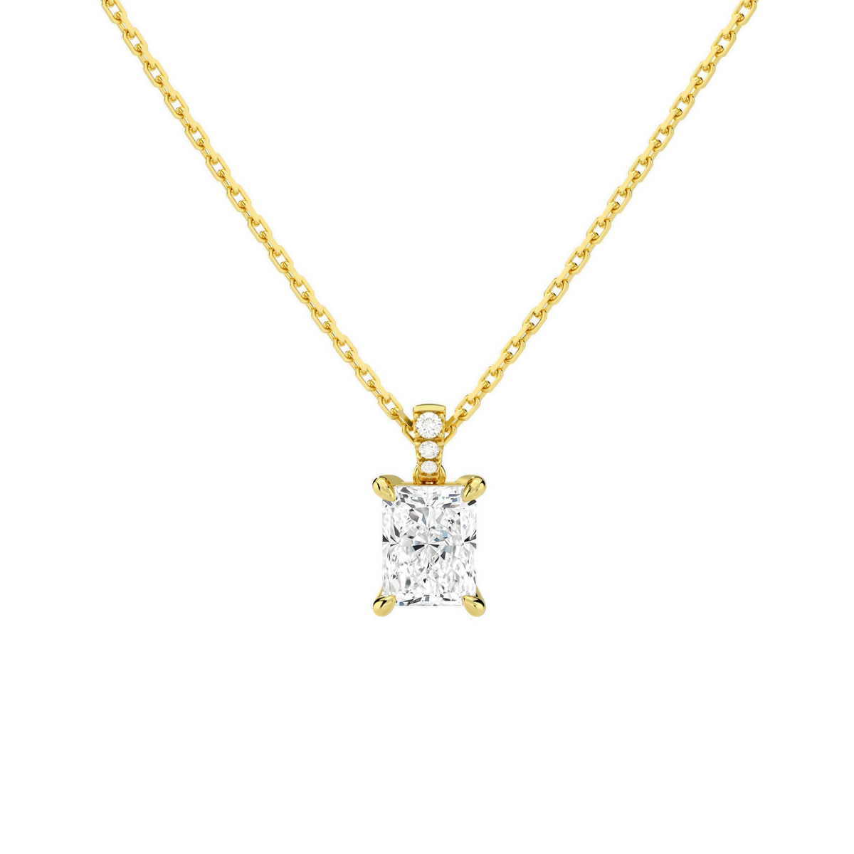 Maeva Radiant Accented Bail Lab-Grown Diamond Pendant Necklace in 14K Yellow Gold, front view