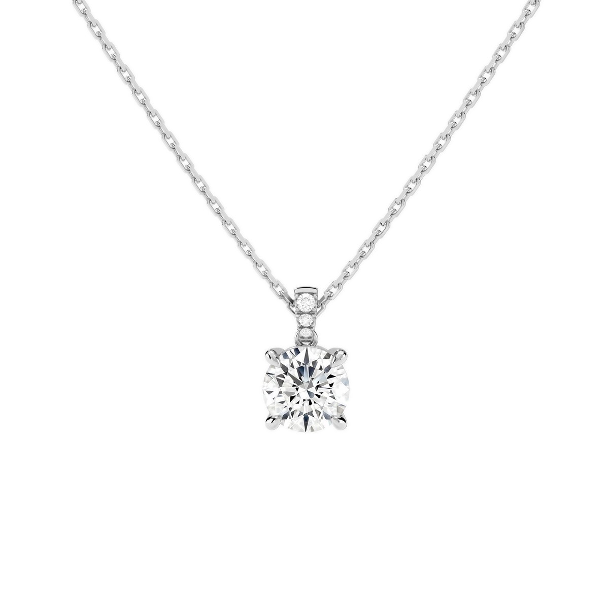 Maeva Round Accented Bail Lab-Grown Diamond Pendant Necklace in 18K White Gold, front view