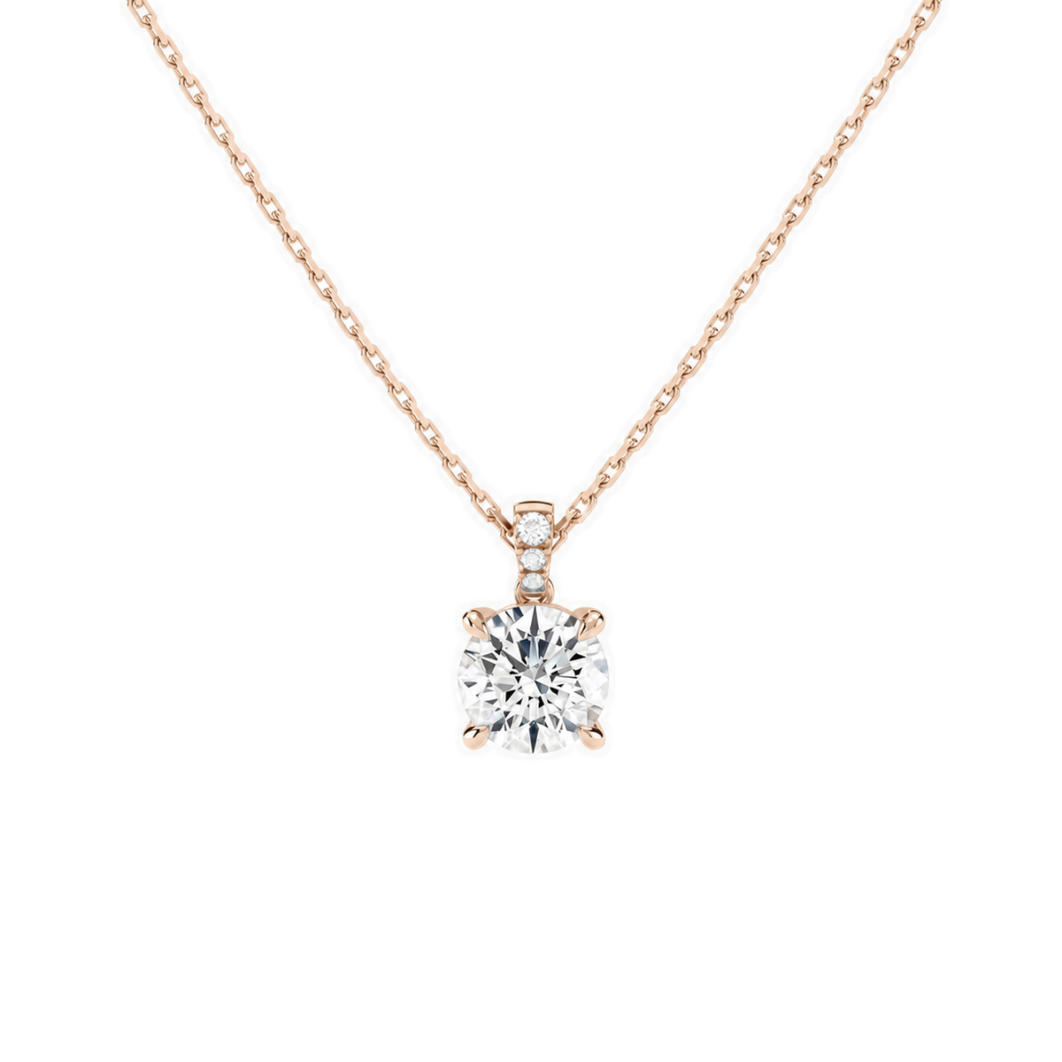 Maeva Round Accented Bail Lab-Grown Diamond Pendant Necklace in 14K Rose Gold, front view