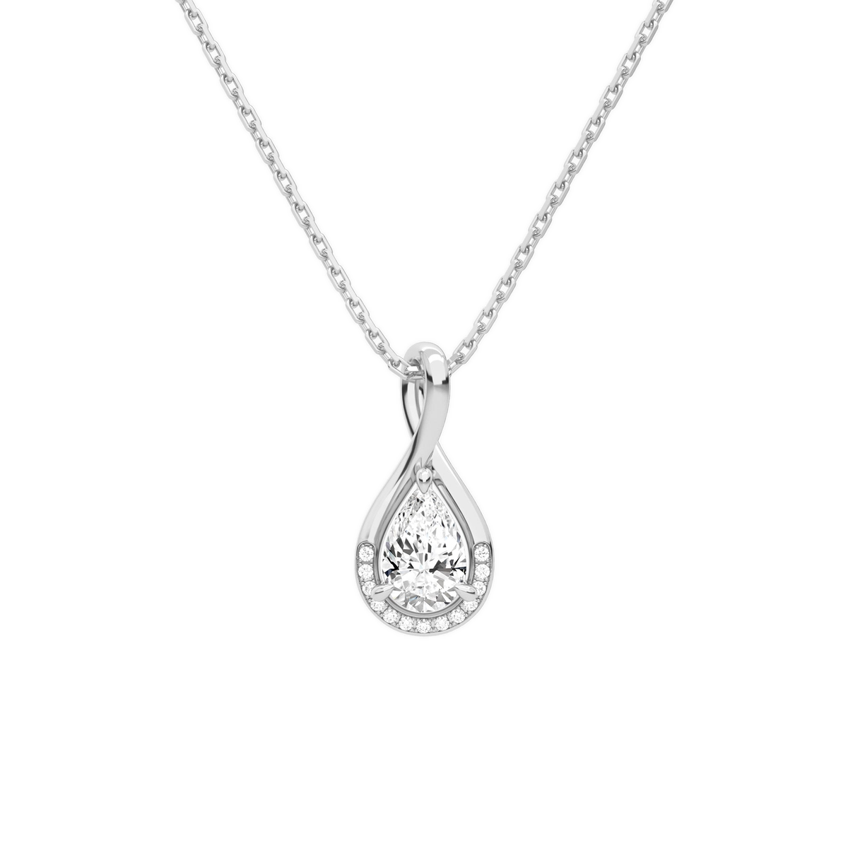 Nelle Pear Accented Twist Lab-Grown Diamond Pendant Necklace in Platinum, front view
