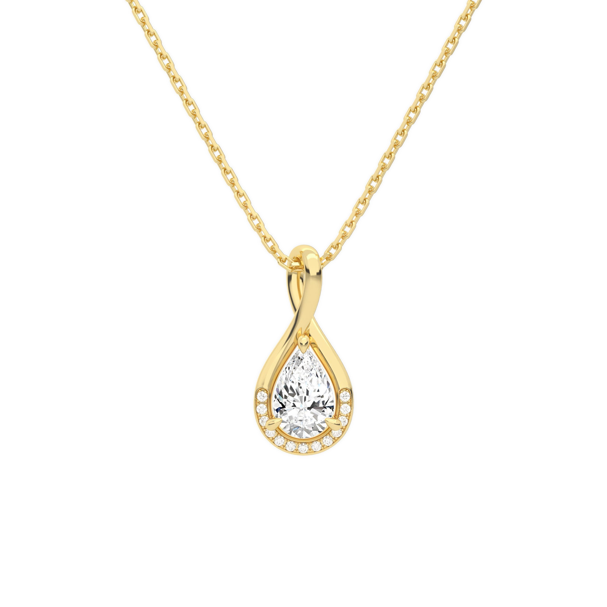 Nelle Pear Accented Twist Lab-Grown Diamond Pendant Necklace in 14K Yellow Gold, front view