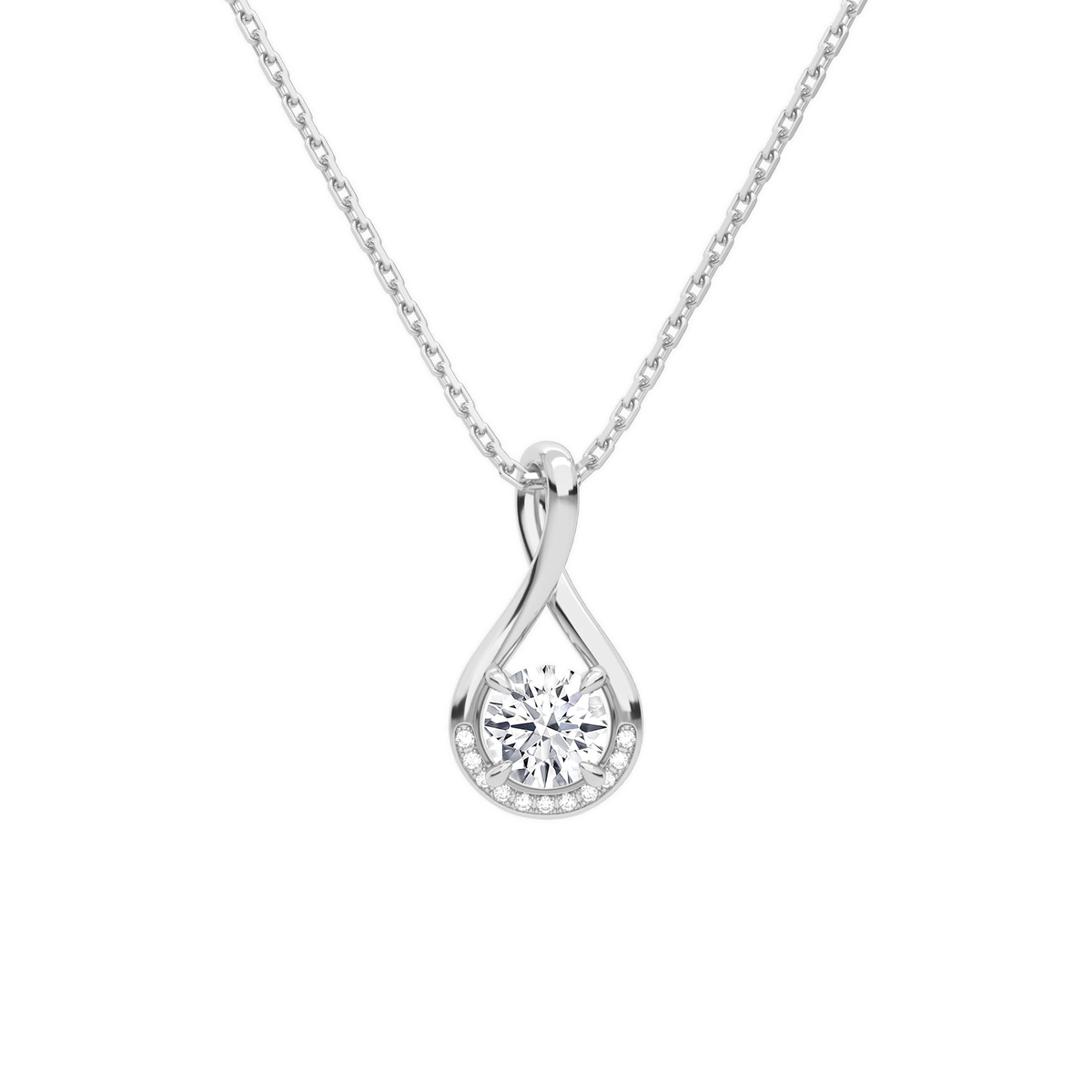 Nelle Round Accented Twist Lab-Grown Diamond Pendant Necklace in 14K White Gold, front view