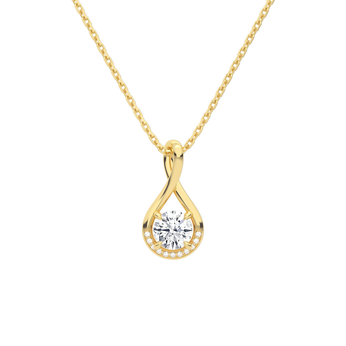 Nelle Round Accented Twist Lab-Grown Diamond Pendant Necklace in 18K Yellow Gold, front view