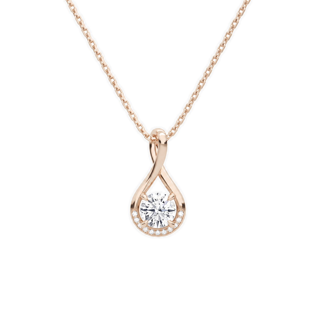 Nelle Round Accented Twist Lab-Grown Diamond Pendant Necklace in 14K Rose Gold, front view