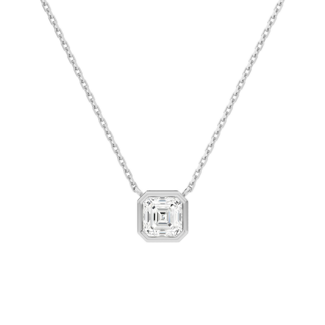 Sienna Asscher Bezel Solitaire Lab-Grown Diamond Necklace in 14K White Gold, front view