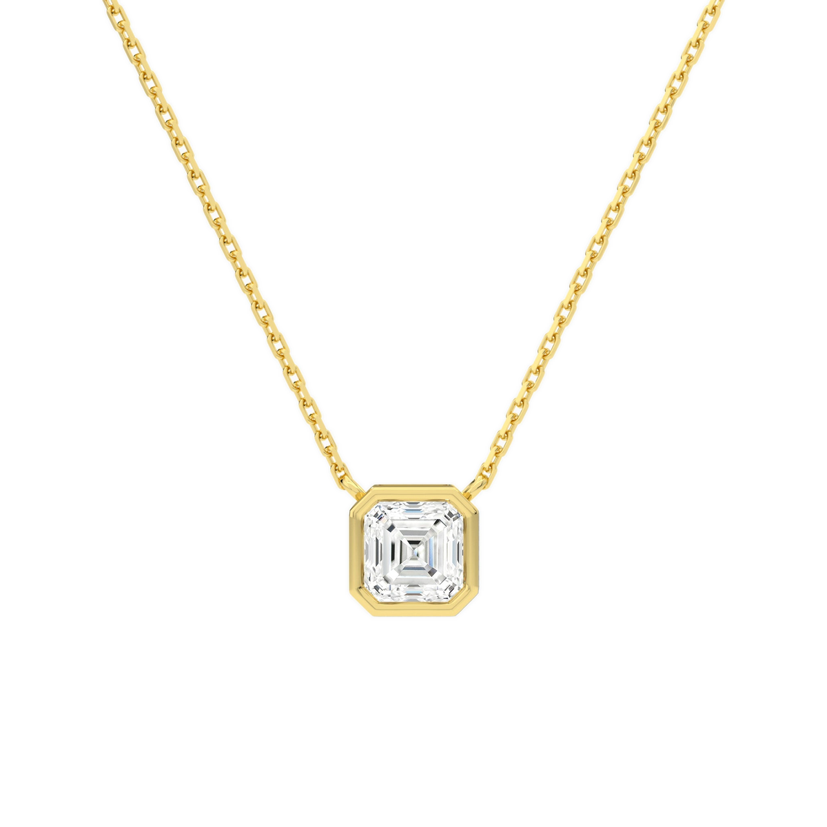 Sienna Asscher Bezel Solitaire Lab-Grown Diamond Necklace in 14K Yellow Gold, front view