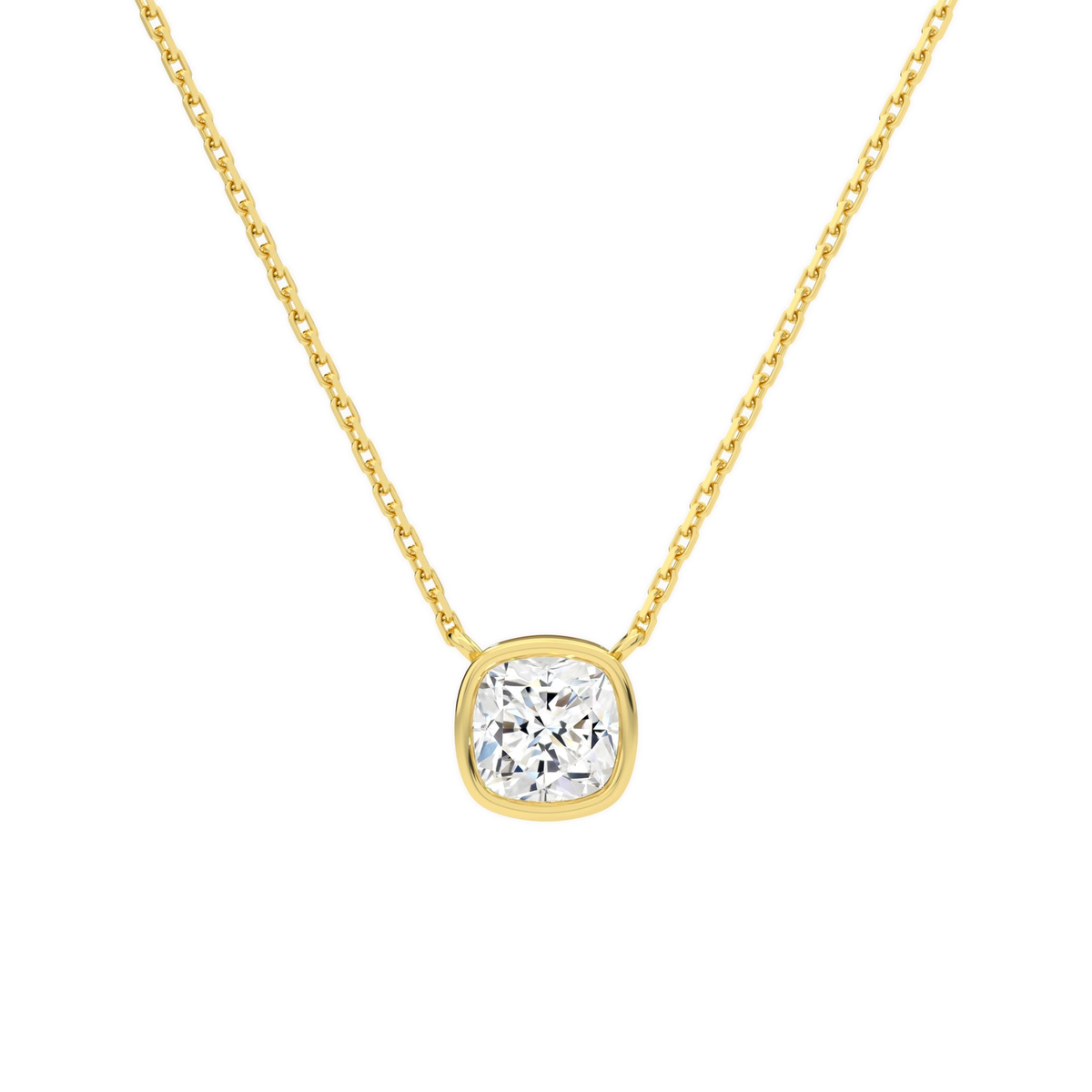Sienna Cushion Bezel Solitaire Lab-Grown Diamond Necklace in 14K Yellow Gold, front view