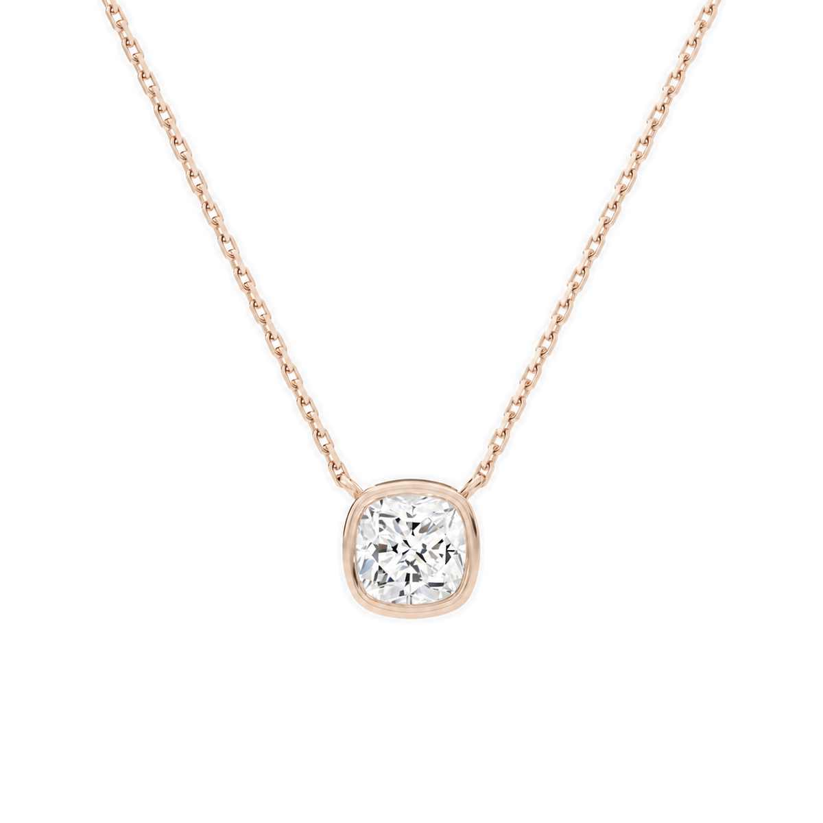 Sienna Cushion Bezel Solitaire Lab-Grown Diamond Necklace in 14K Rose Gold, front view