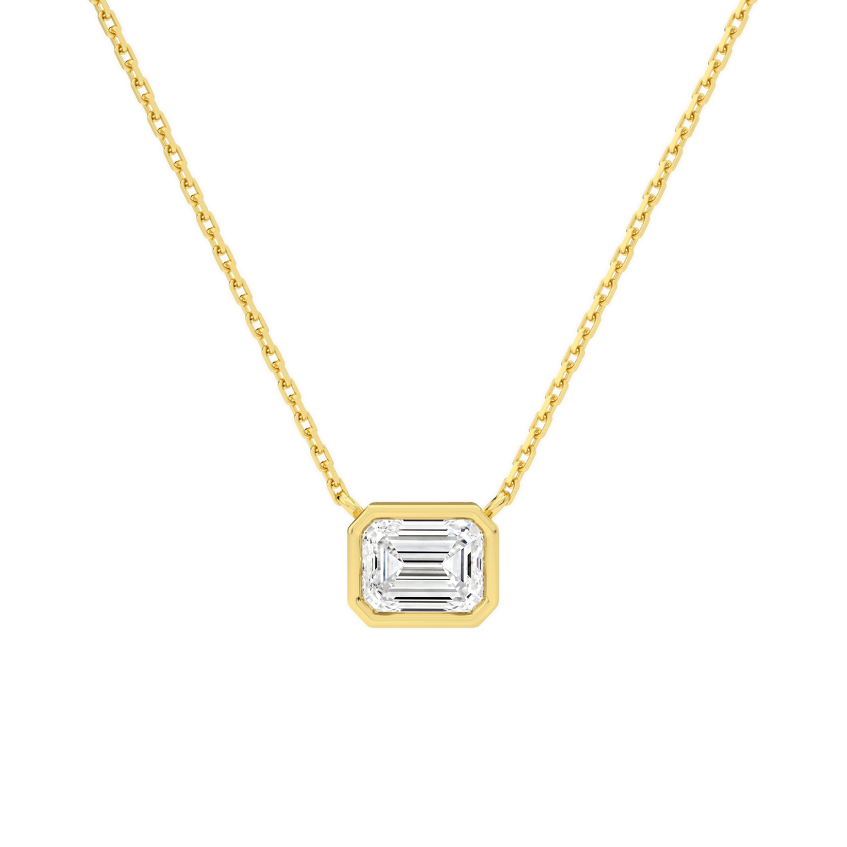 Sienna Emerald Bezel Solitaire Lab-Grown Diamond Necklace in 14K Yellow Gold, front view