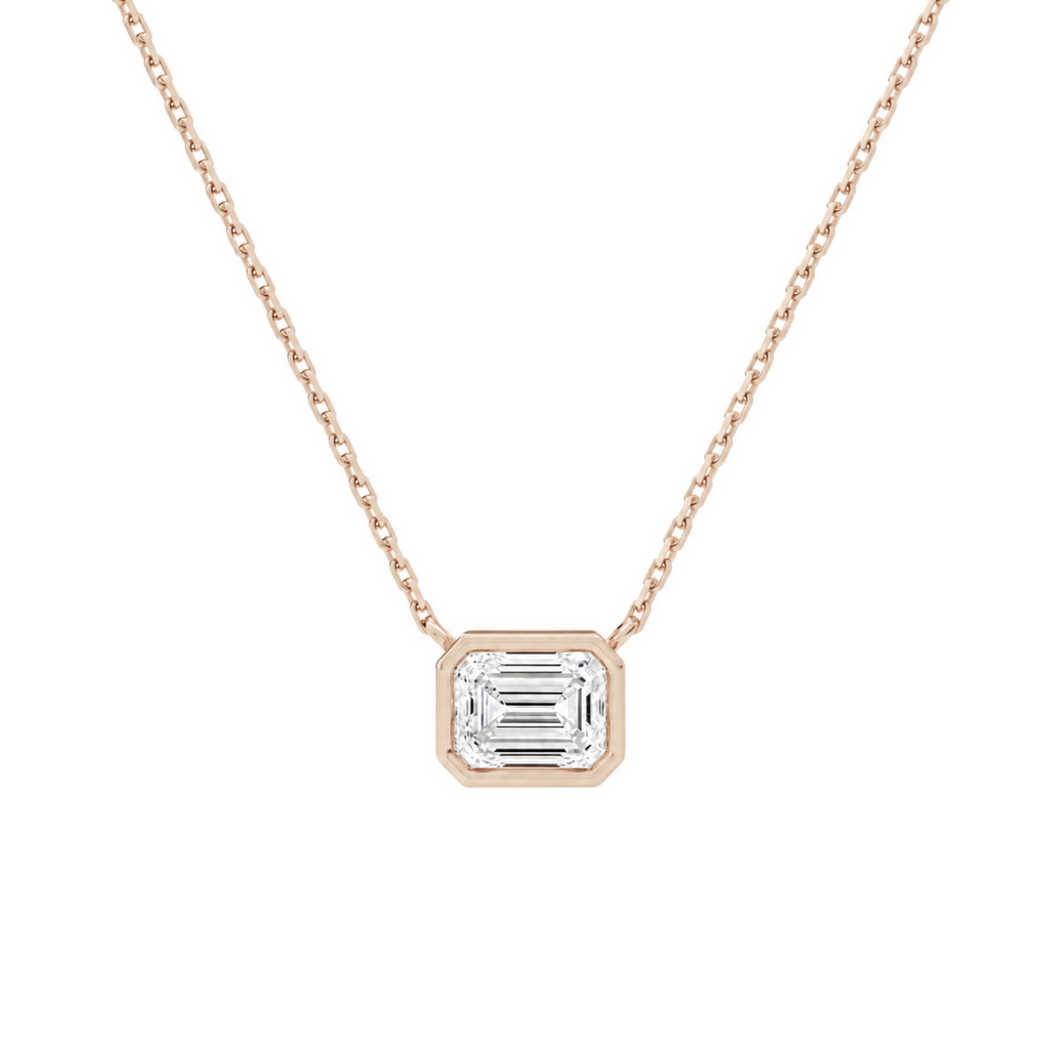 Sienna Emerald Bezel Solitaire Lab-Grown Diamond Necklace in 14K Rose Gold, front view