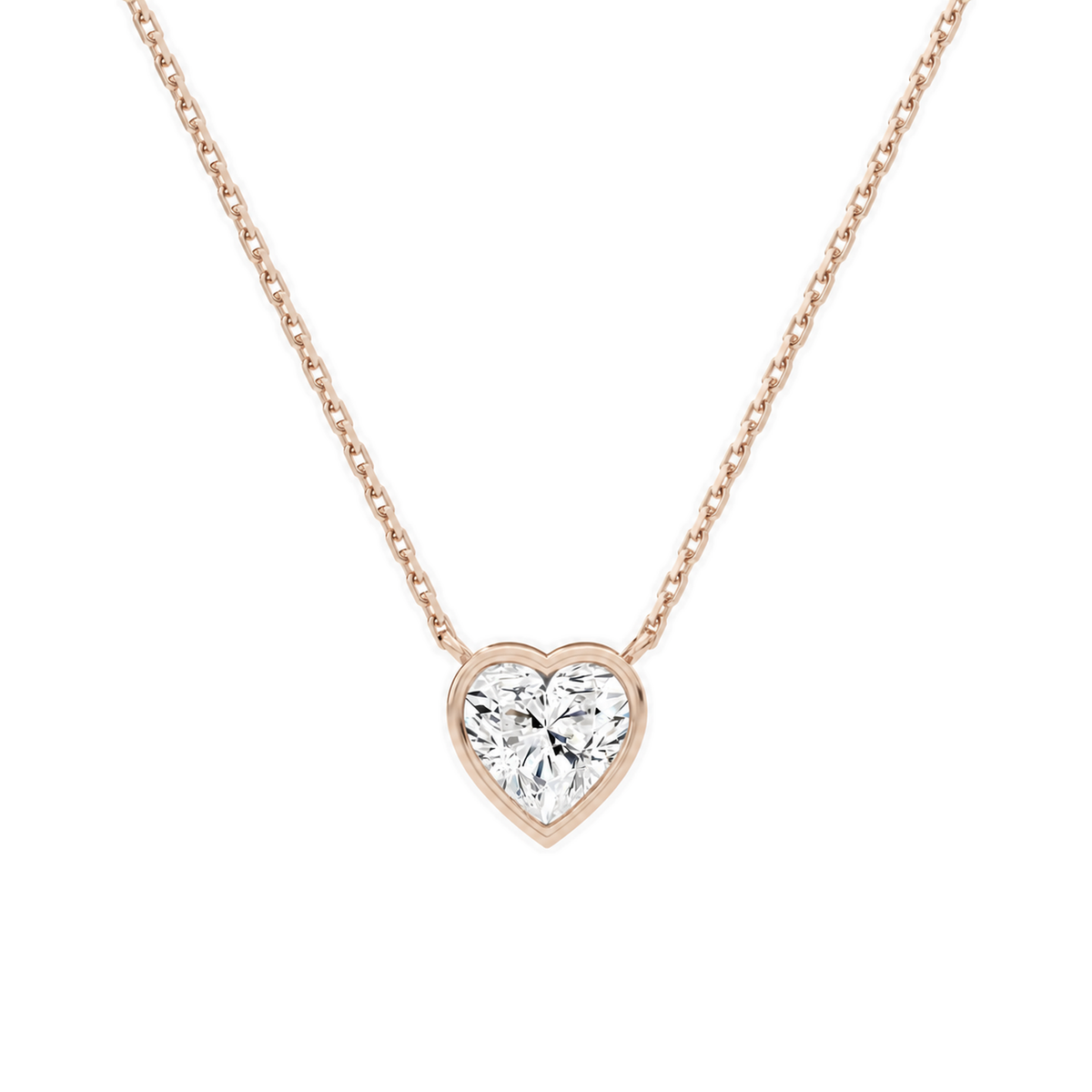 Sienna Heart Bezel Solitaire Lab-Grown Diamond Necklace in 14K Rose Gold, front view