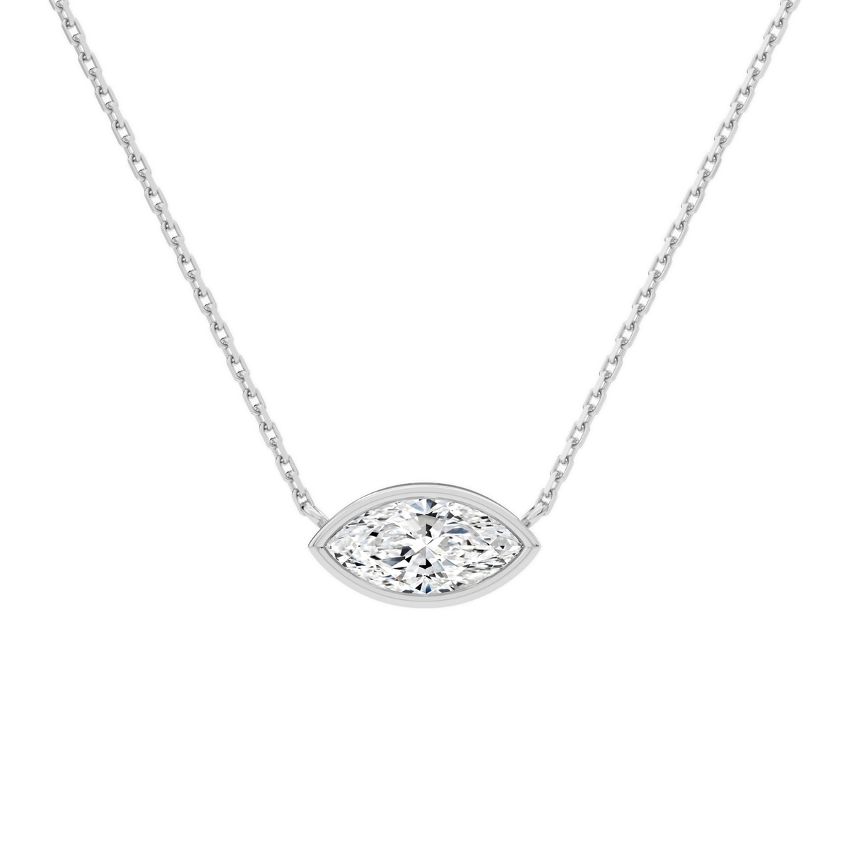 Sienna Marquise Bezel Solitaire Lab-Grown Diamond Necklace in 14K White Gold, front view