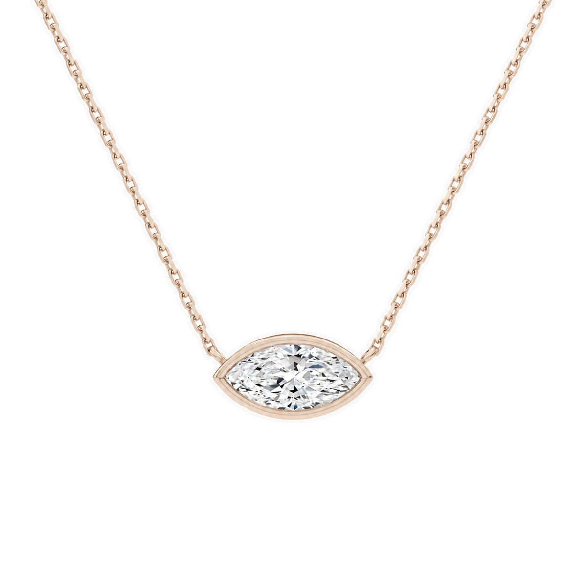 Sienna Marquise Bezel Solitaire Lab-Grown Diamond Necklace in 14K Rose Gold, front view