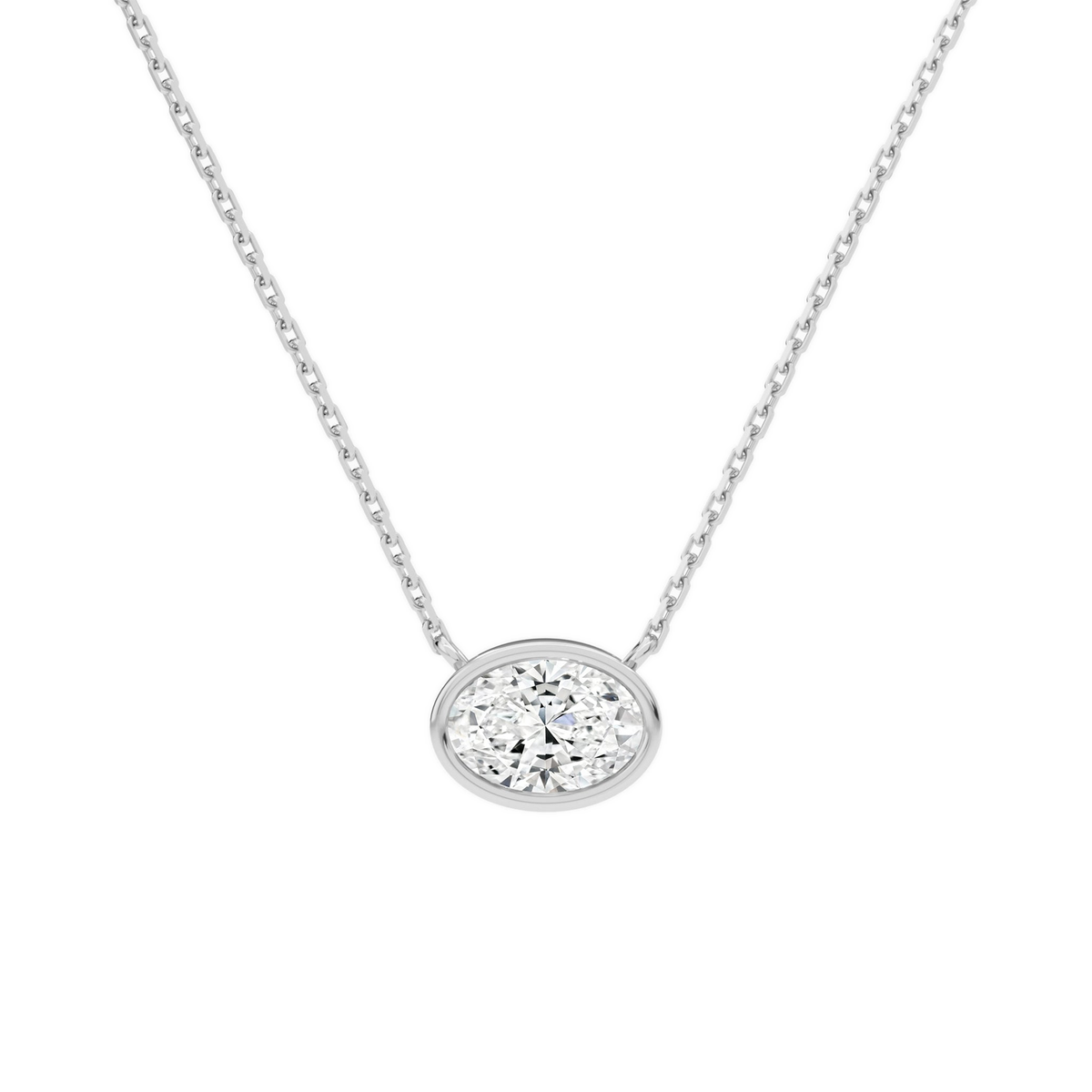 Sienna Oval Bezel Solitaire Lab-Grown Diamond Necklace in 14K White Gold, front view