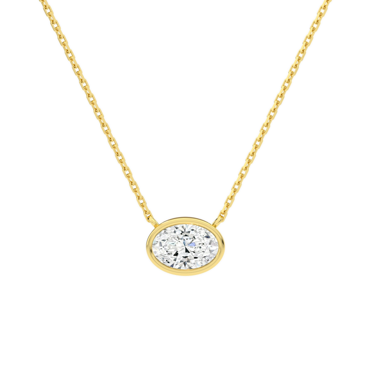 Sienna Oval Bezel Solitaire Lab-Grown Diamond Necklace in 14K Yellow Gold, front view
