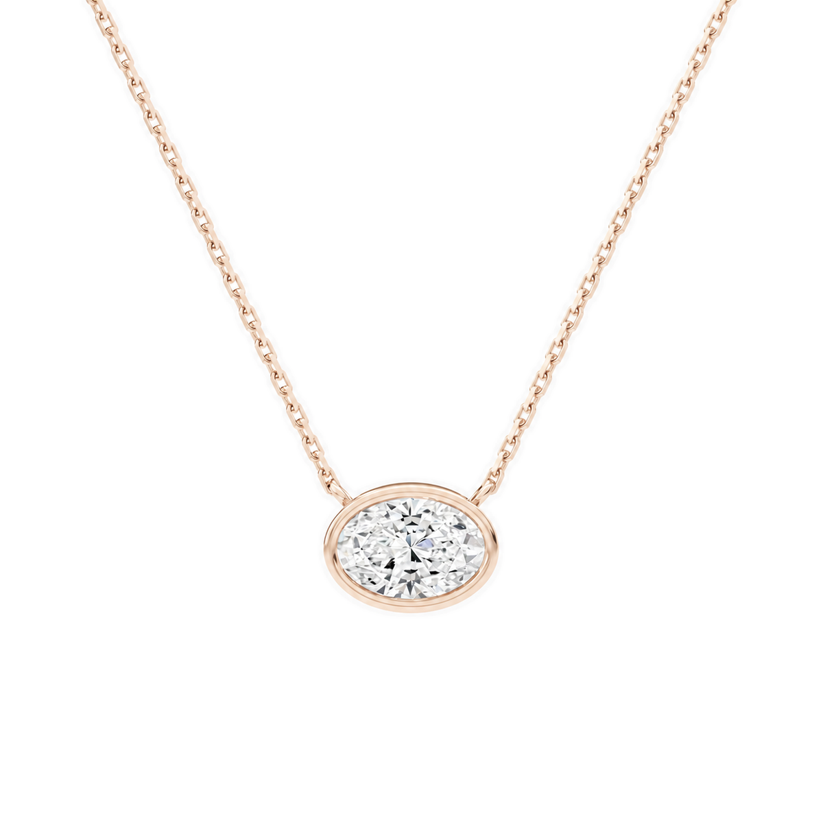 Sienna Oval Bezel Solitaire Lab-Grown Diamond Necklace in 14K Rose Gold, front view