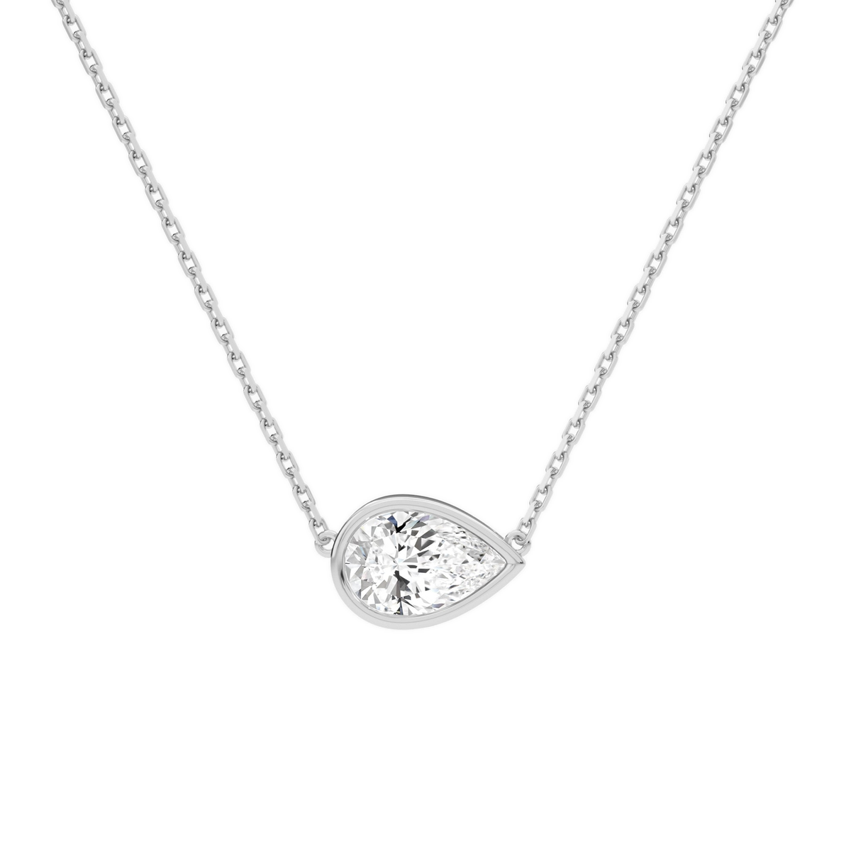 Sienna Pear Bezel Solitaire Lab-Grown Diamond Necklace in 14K White Gold, front view