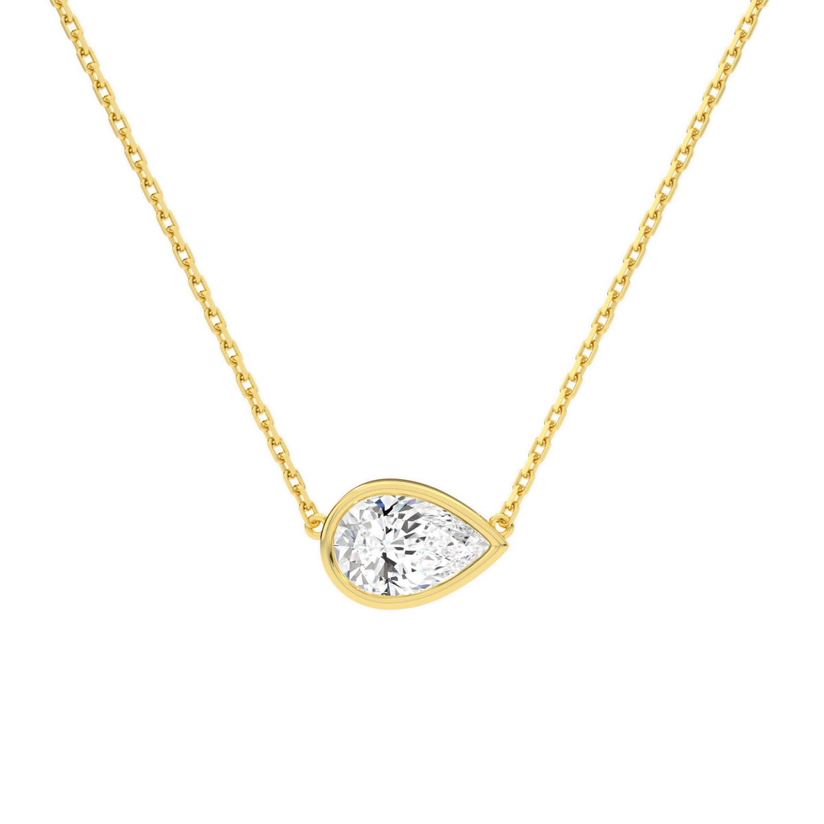 Sienna Pear Bezel Solitaire Lab-Grown Diamond Necklace in 18K Yellow Gold, front view