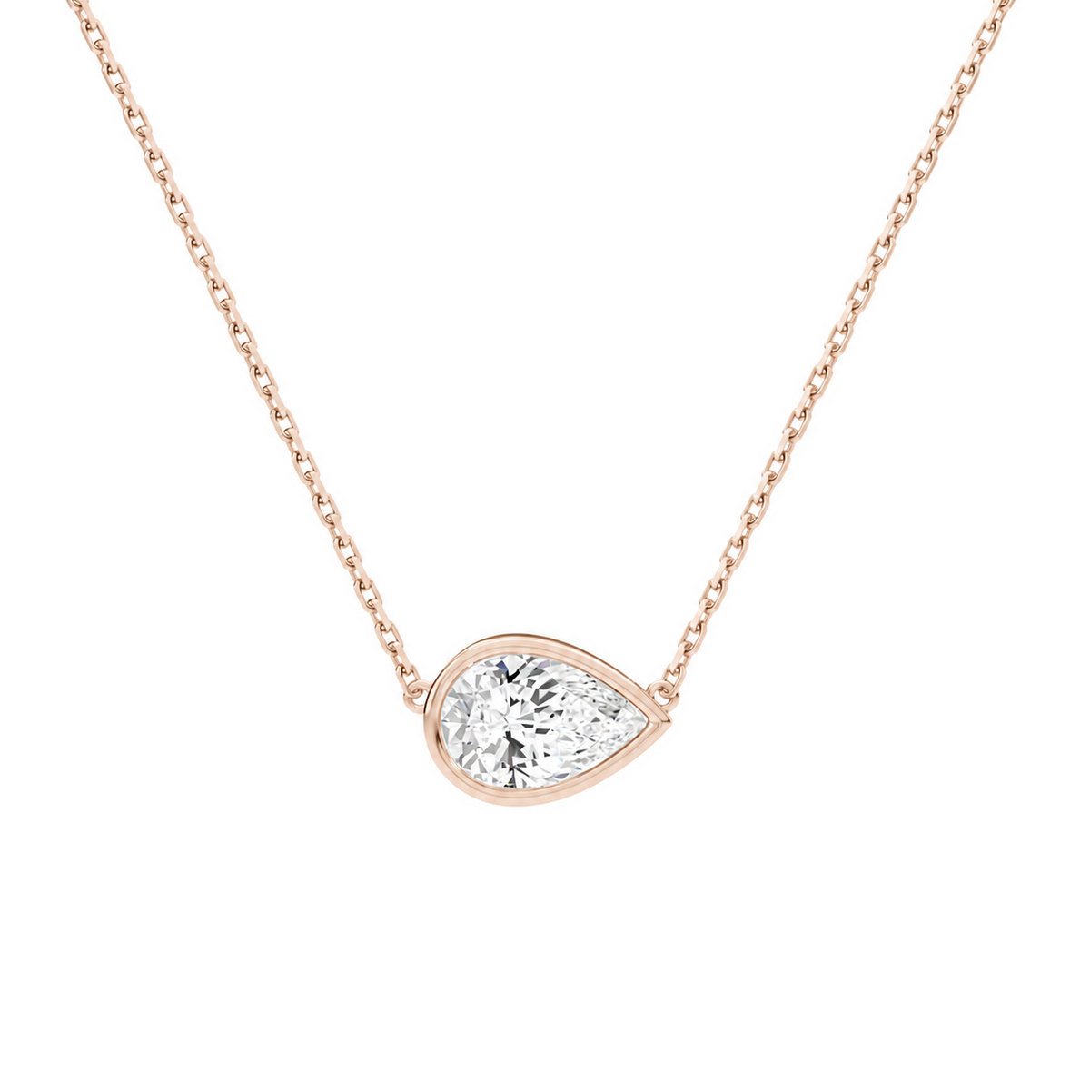 Sienna Pear Bezel Solitaire Lab-Grown Diamond Necklace in 14K Rose Gold, front view