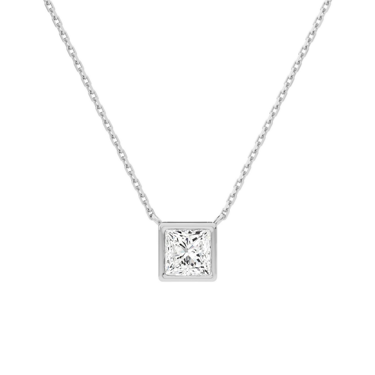 Sienna Princess Bezel Solitaire Lab-Grown Diamond Necklace in 14K White Gold, front view