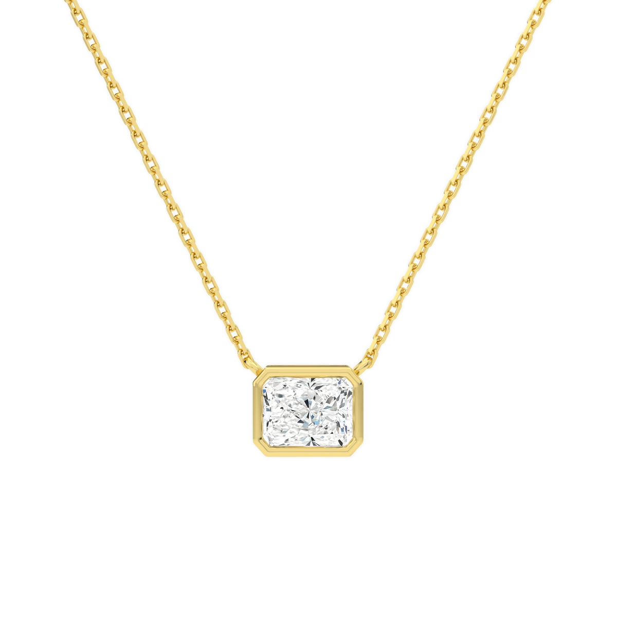 Sienna Radiant Bezel Solitaire Lab-Grown Diamond Necklace in 14K Yellow Gold, front view