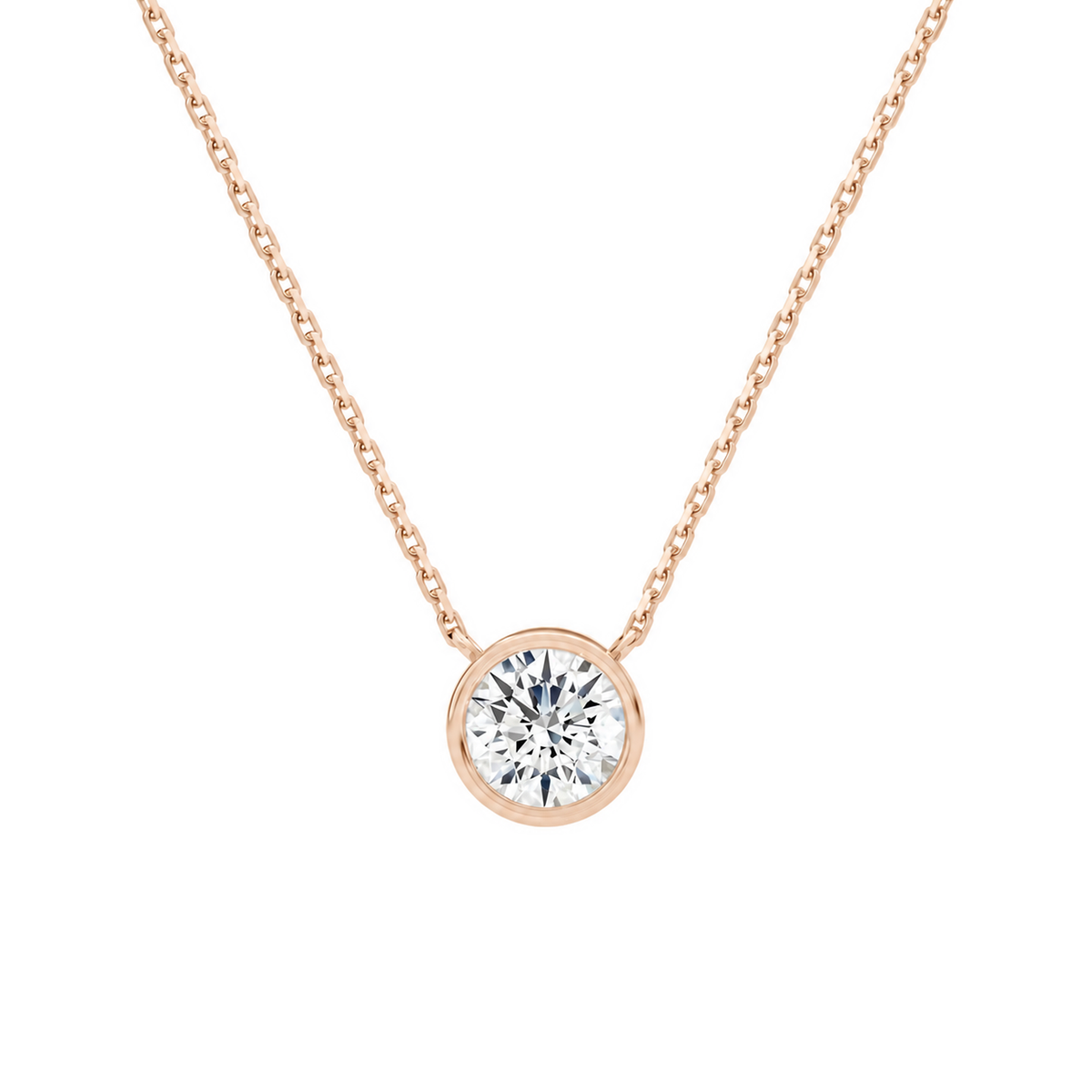 Sienna Round Bezel Solitaire Lab-Grown Diamond Necklace in 14K Rose Gold, front view