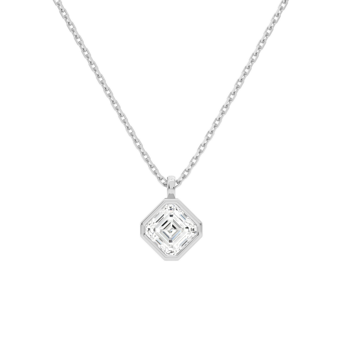 Stellaire Asscher Bezel Solitaire Lab-Grown Diamond Pendant Necklace in Platinum, front view