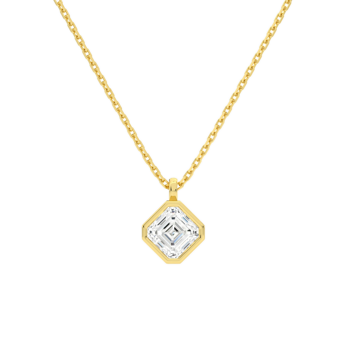 Stellaire Asscher Bezel Solitaire Lab-Grown Diamond Pendant Necklace in 18K Yellow Gold, front view
