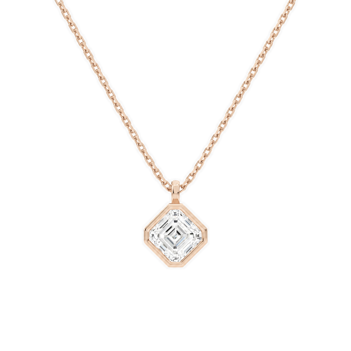 Stellaire Asscher Bezel Solitaire Lab-Grown Diamond Pendant Necklace in 14K Rose Gold, front view