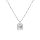 Stellaire Emerald Bezel Solitaire Lab-Grown Diamond Pendant Necklace in 18K White Gold, front view