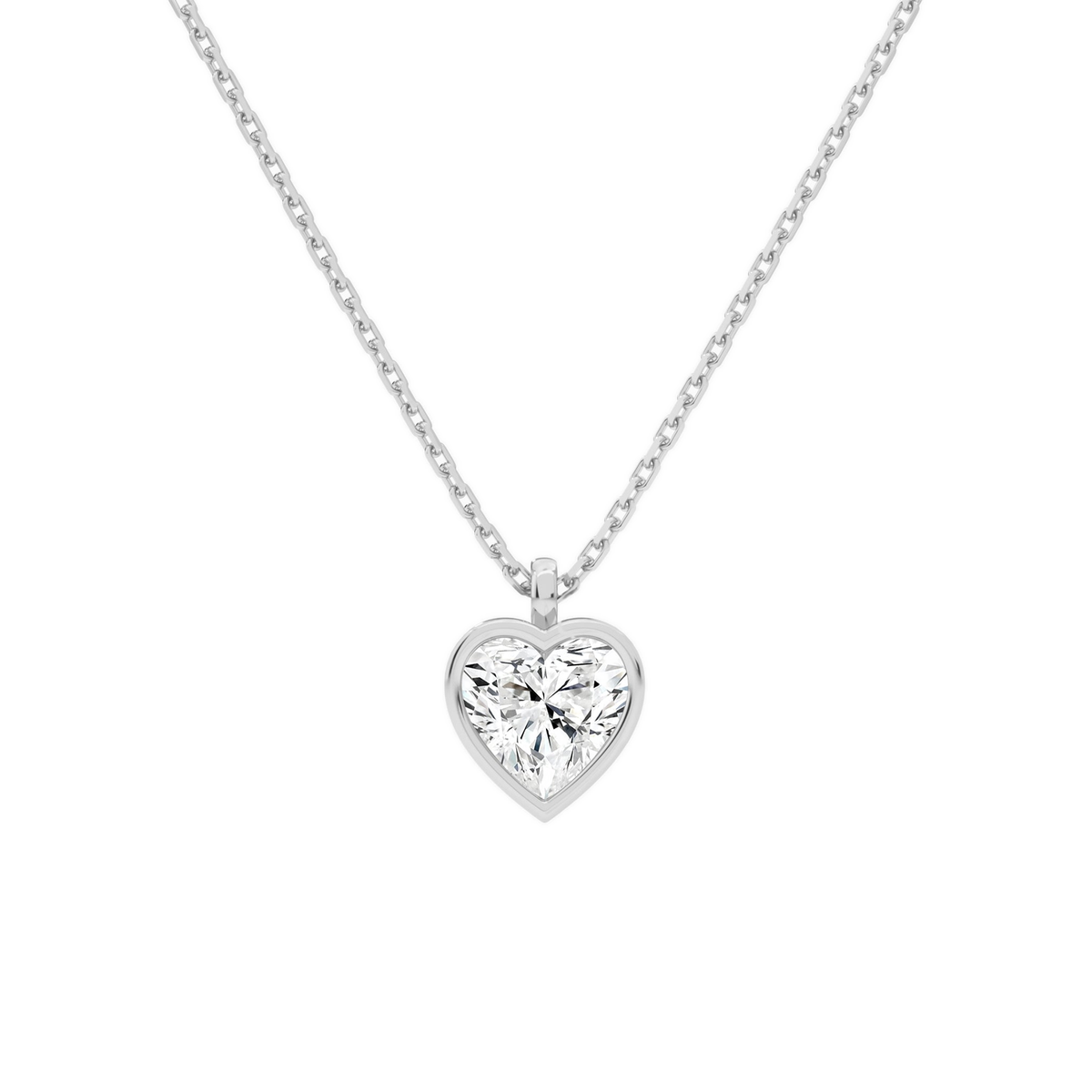 Stellaire Heart Bezel Solitaire Lab-Grown Diamond Pendant Necklace in 14K White Gold, front view