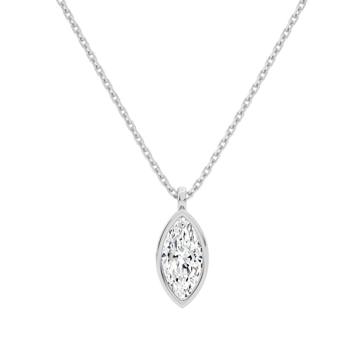 Stellaire Marquise Bezel Solitaire Lab-Grown Diamond Pendant Necklace in 14K White Gold, front view