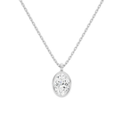 Stellaire Oval Bezel Solitaire Lab-Grown Diamond Pendant Necklace in 18K White Gold, front view