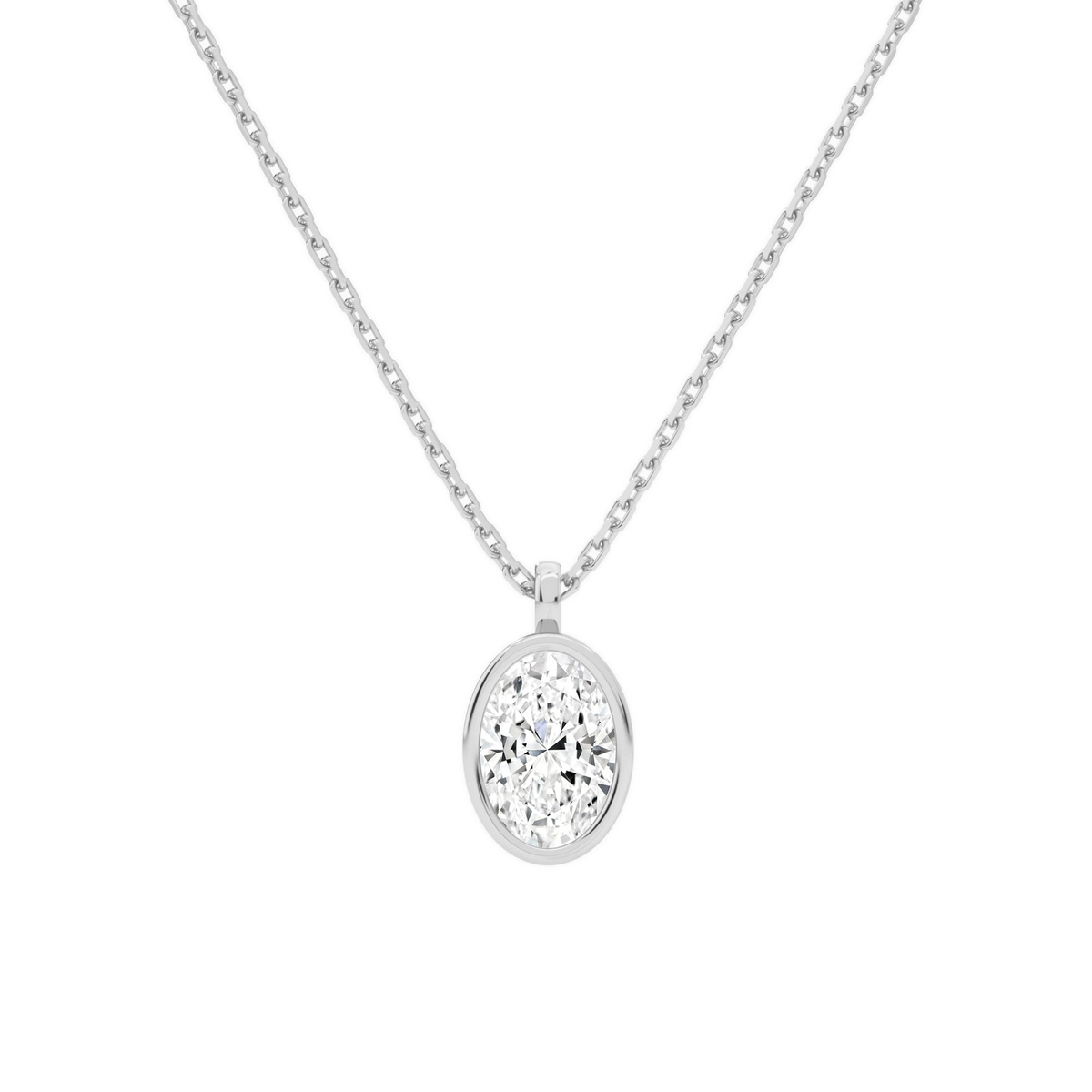 Stellaire Oval Bezel Solitaire Lab-Grown Diamond Pendant Necklace in Platinum, front view