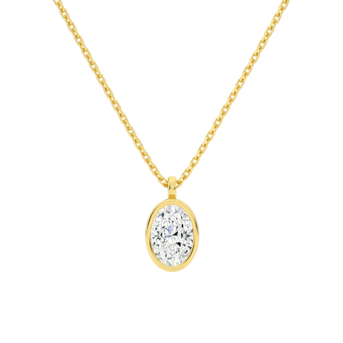 Stellaire Oval Bezel Solitaire Lab-Grown Diamond Pendant Necklace in 14K Yellow Gold, front view