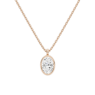 Stellaire Oval Bezel Solitaire Lab-Grown Diamond Pendant Necklace in 14K Rose Gold, front view