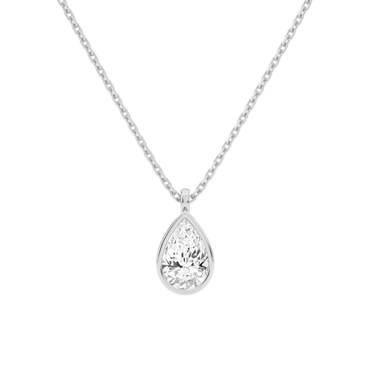 Stellaire Pear Bezel Solitaire Lab-Grown Diamond Pendant Necklace in 14K White Gold, front view