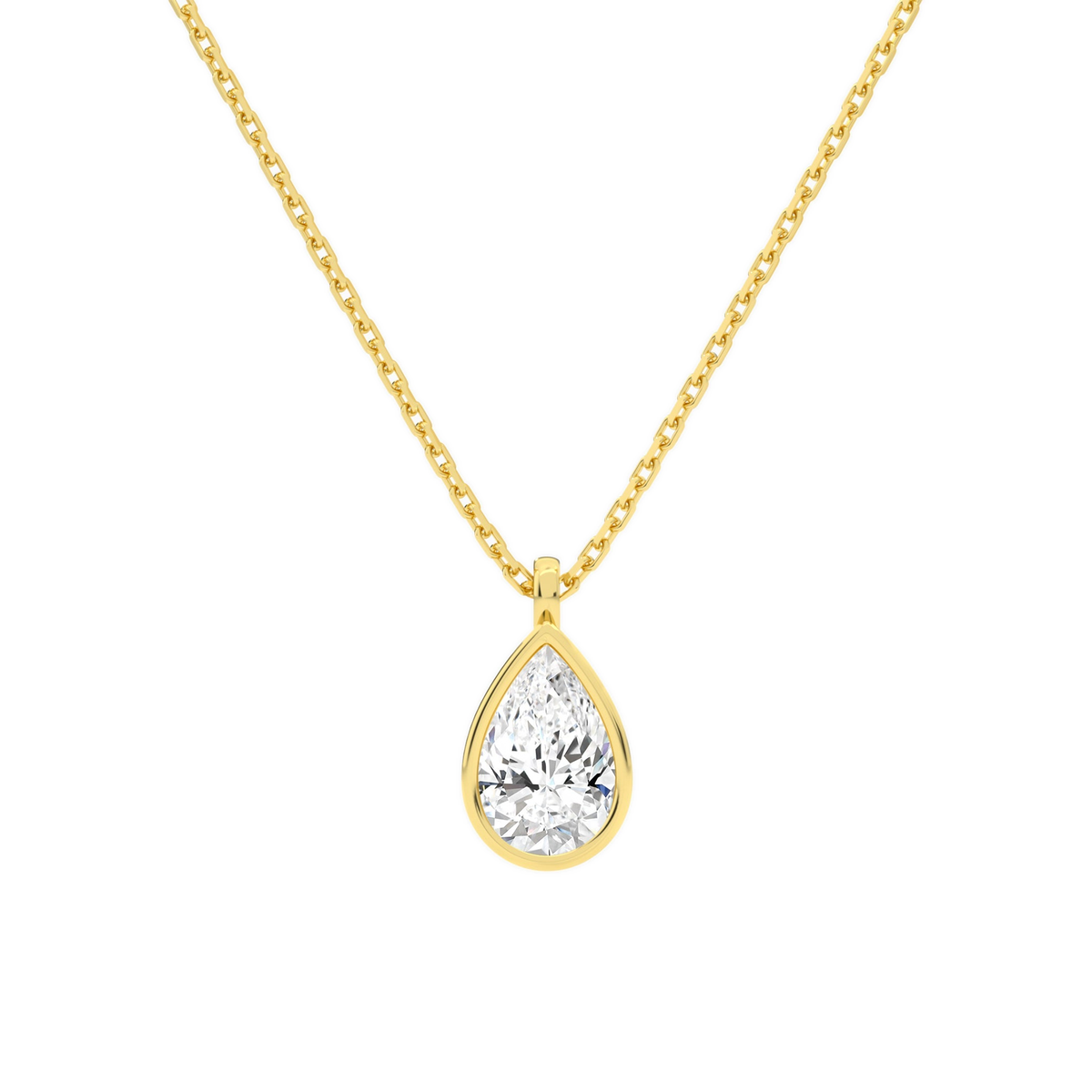 Stellaire Pear Bezel Solitaire Lab-Grown Diamond Pendant Necklace in 14K Yellow Gold, front view